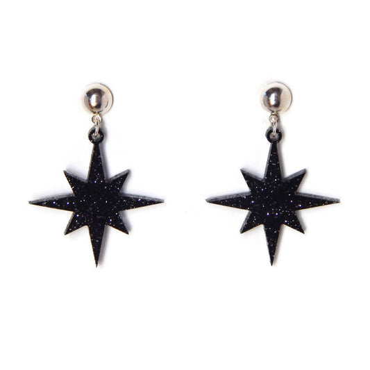 Black Glitter Starburst Dangle Earrings