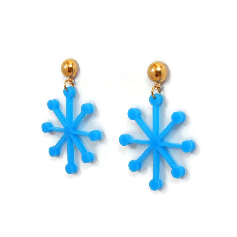 Blue Mid Century Modern Sputnik Dangle Earrings