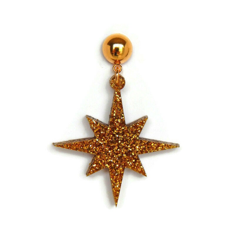 Gold Glitter Starburst Dangle Earrings