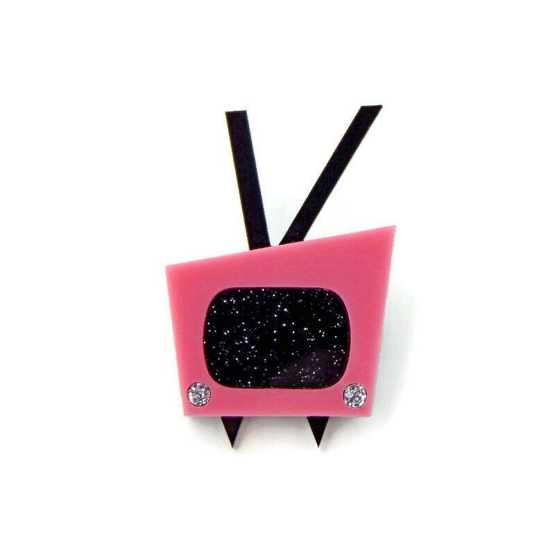 Retro Pink TV Brooch