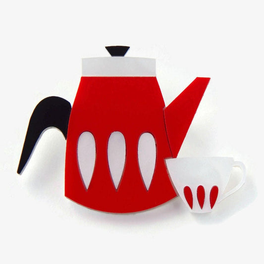 Retro Red Coffee Pot Brooch