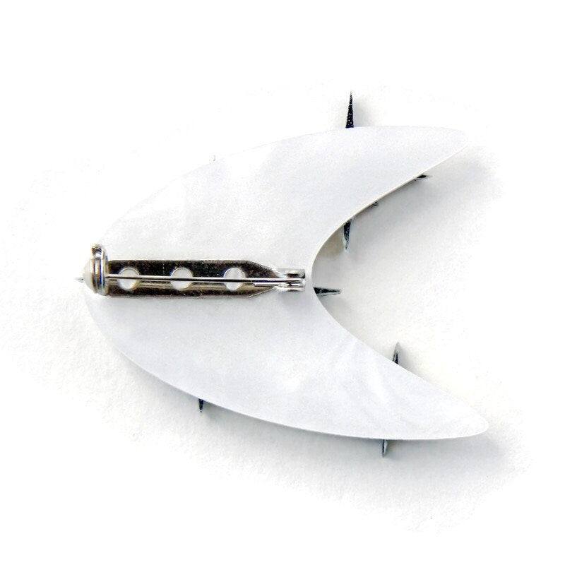 Retro Black and White Boomerang Brooch