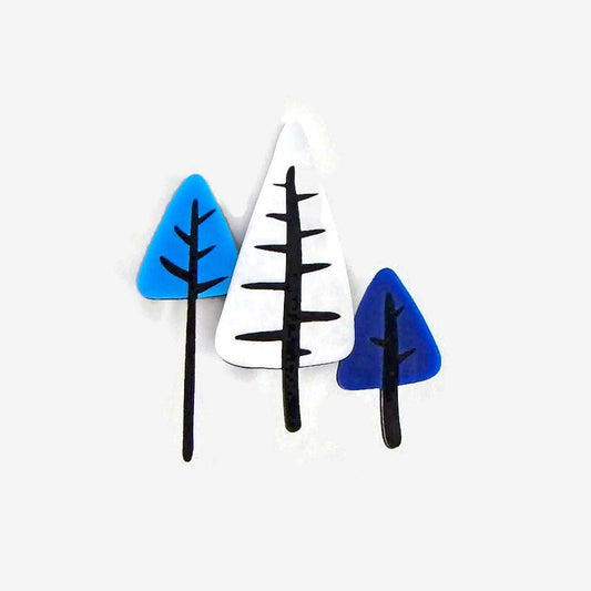 Blue Mid Century Modern Trees Brooch