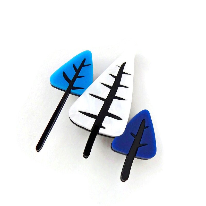 Blue Mid Century Modern Trees Brooch