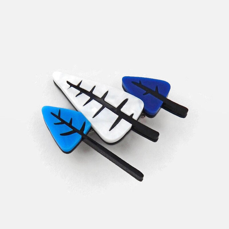 Blue Mid Century Modern Trees Brooch