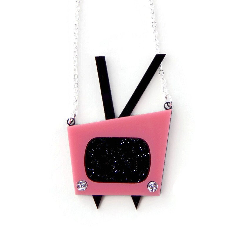 Retro 1950s Pink TV Necklace