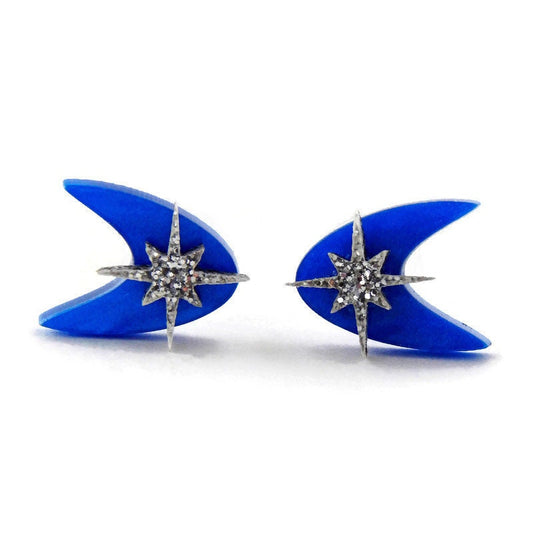 Retro Blue Boomerang Stud Earrings