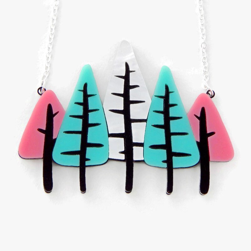 Mid Century Modern Trees Necklace