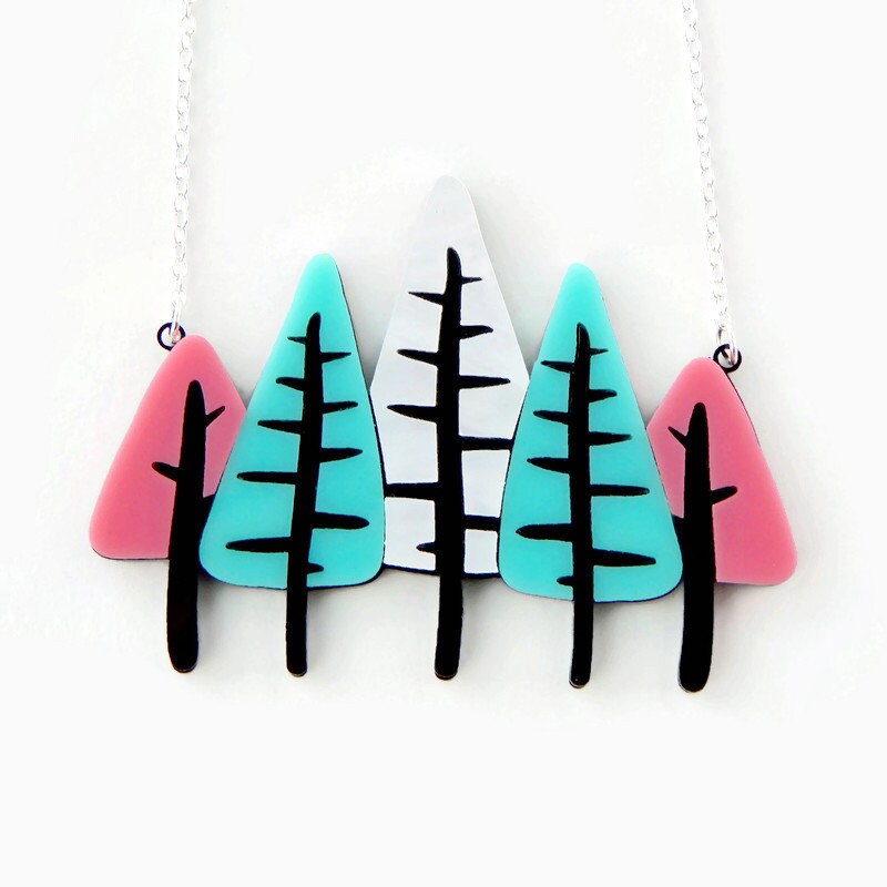 Mid Century Modern Trees Necklace