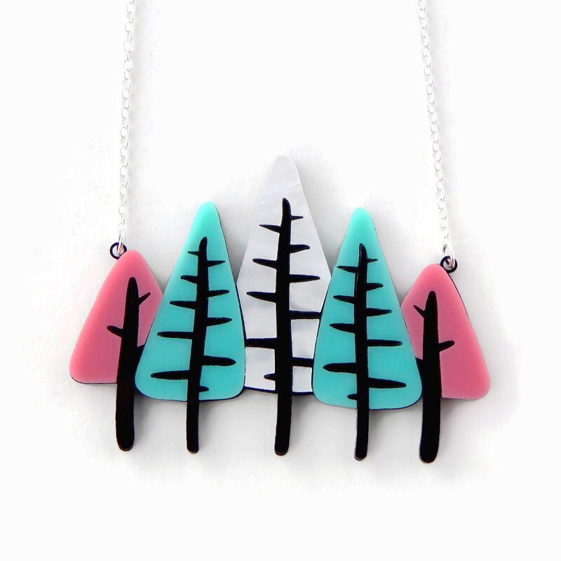 Mid Century Modern Trees Necklace