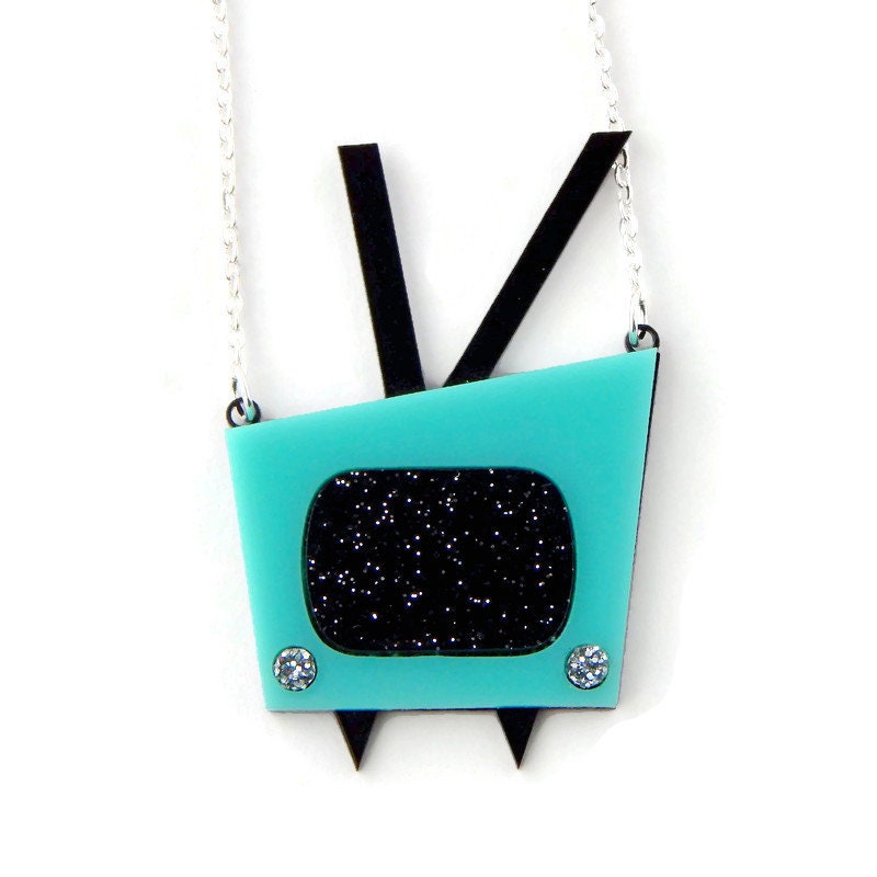 Retro 1950s Aqua TV Necklace