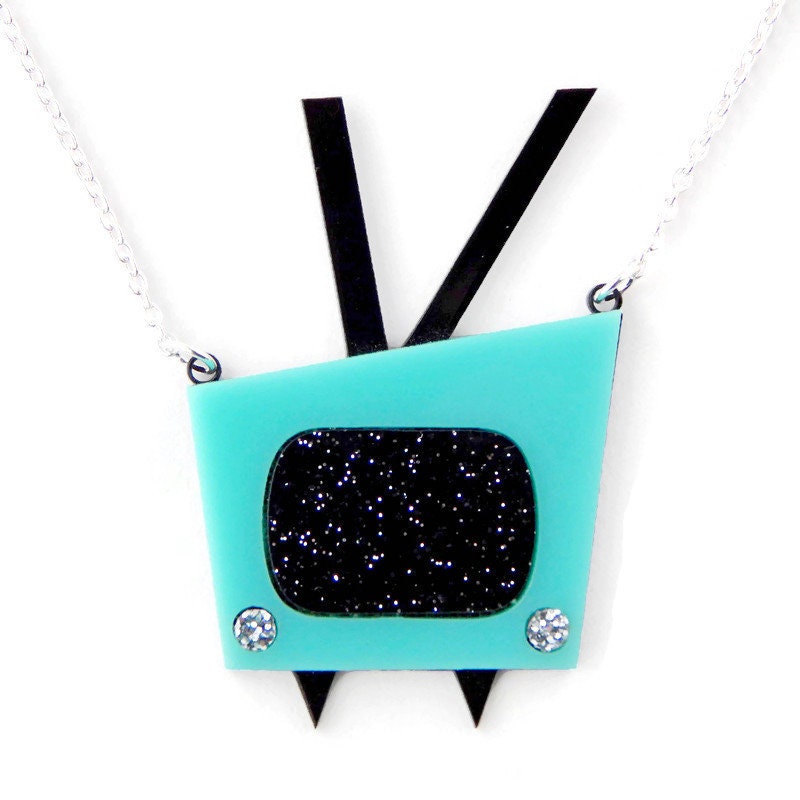 Retro 1950s Aqua TV Necklace