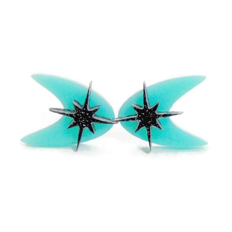 Aqua Mid Century Boomerang Stud Earrings