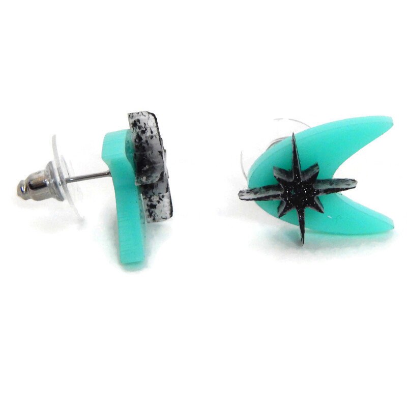 Aqua Mid Century Boomerang Stud Earrings