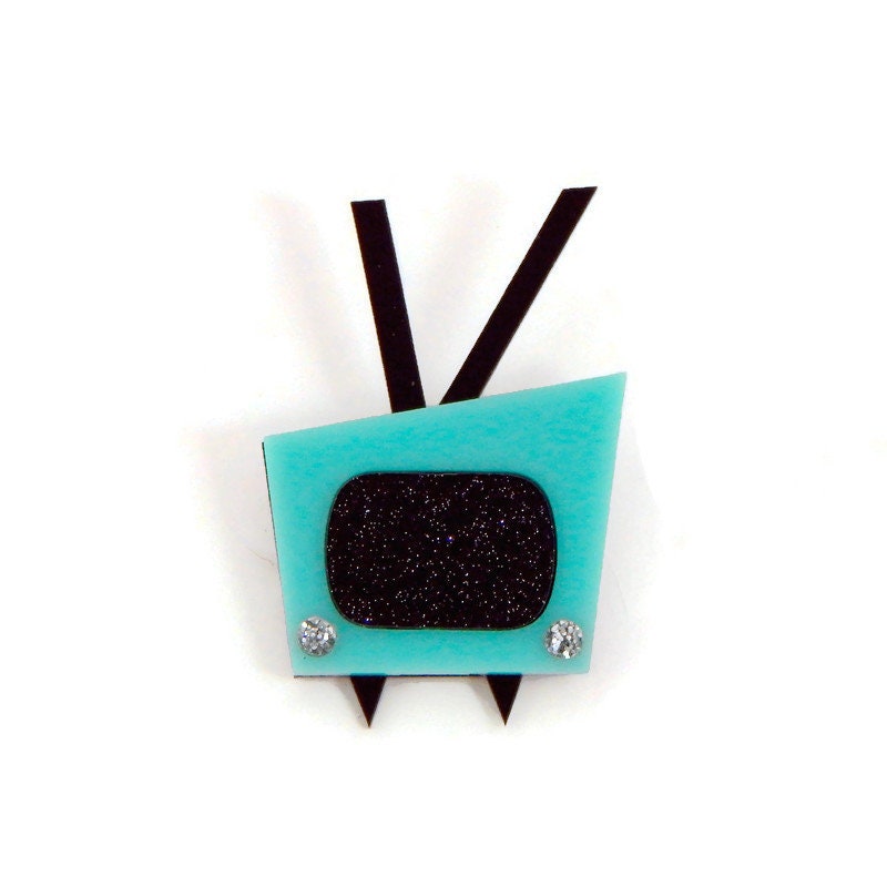 Retro Aqua TV Brooch