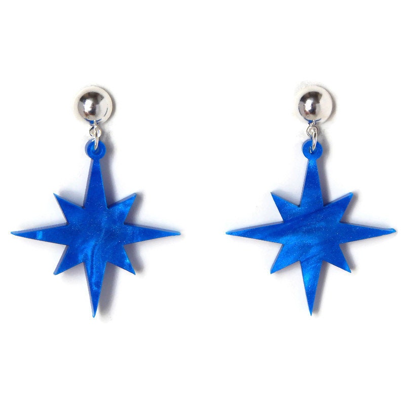 Blue Pearl Starburst Dangle Earrings