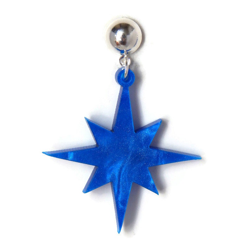 Blue Pearl Starburst Dangle Earrings