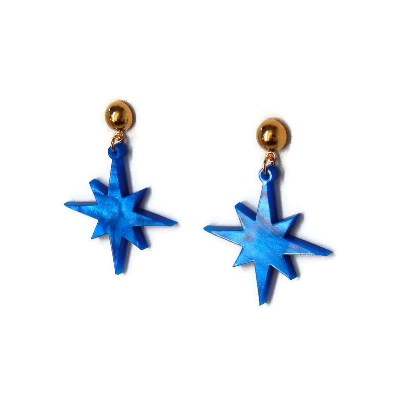 Blue Pearl Starburst Dangle Earrings