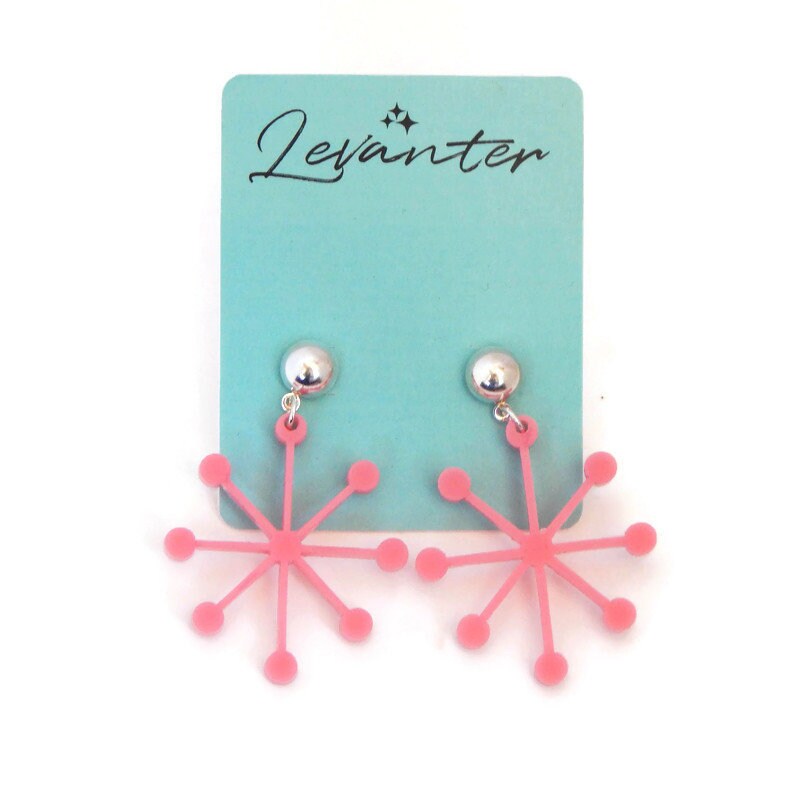 Pink Mid Century Modern Sputnik Dangle Earrings