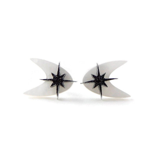 Retro White Boomerang Stud Earrings