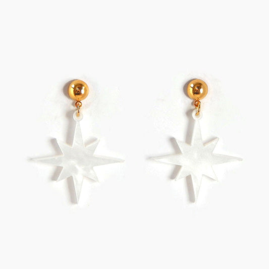 White Pearl Starburst Dangle Earrings