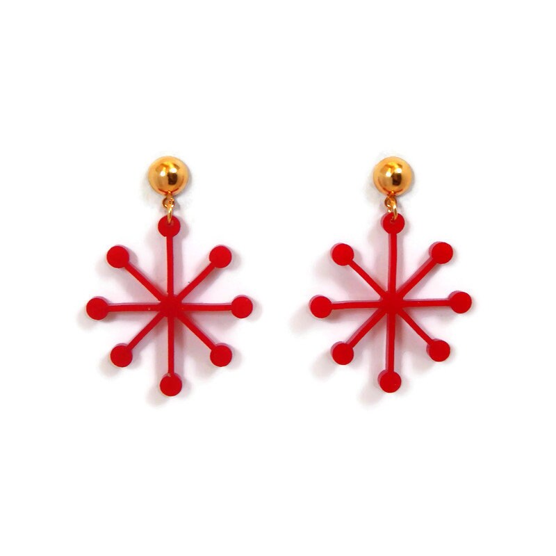 Red Mid Century Modern Sputnik Dangle Earrings