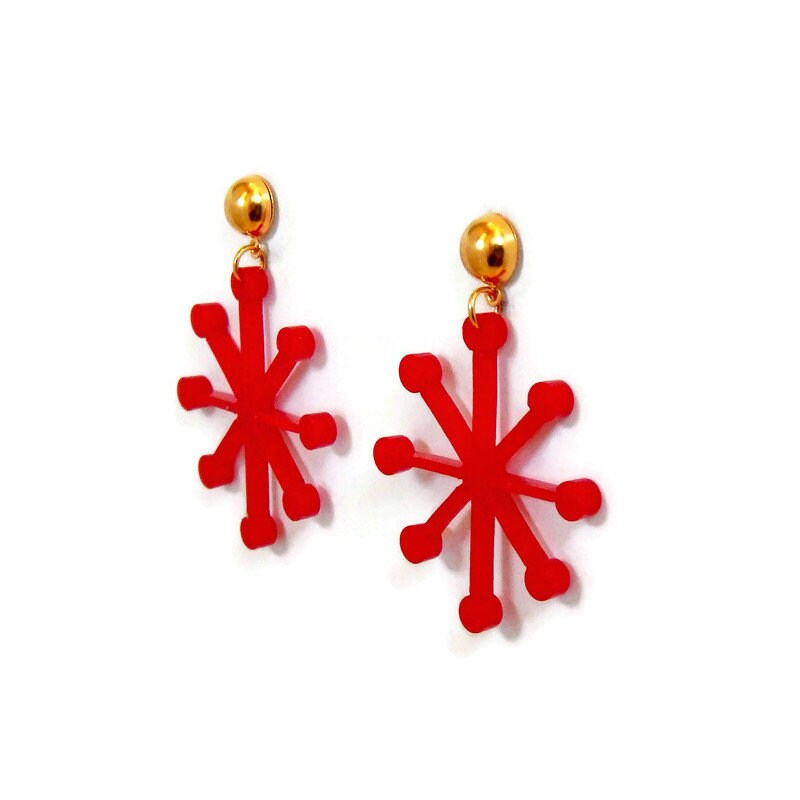 Red Mid Century Modern Sputnik Dangle Earrings