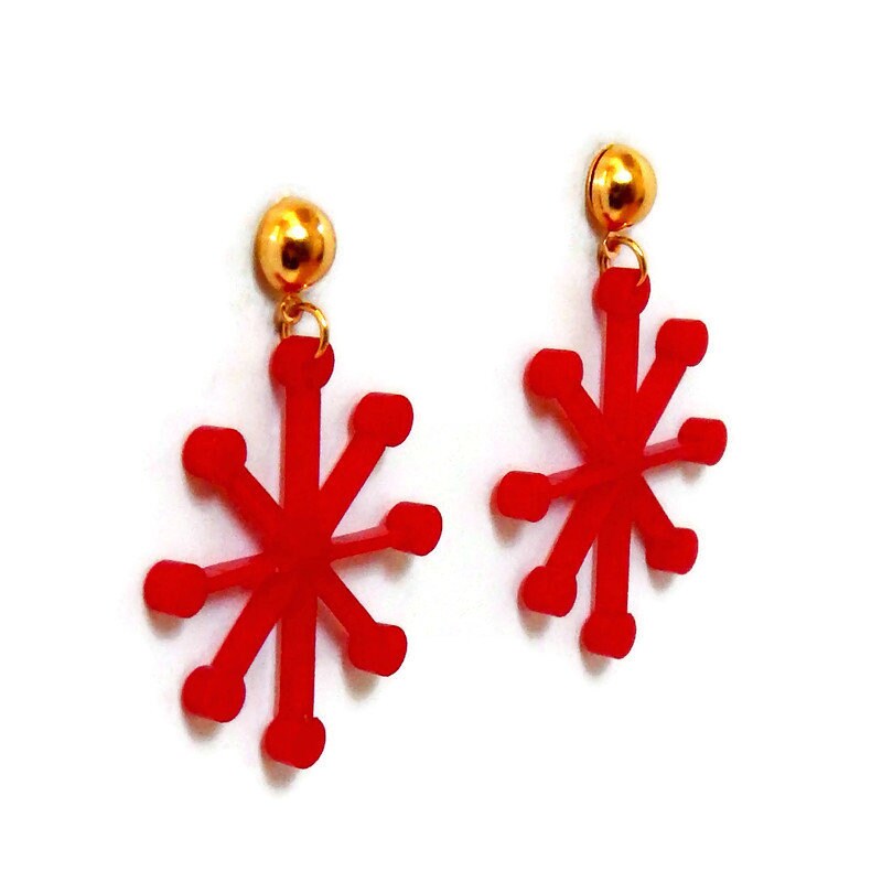 Red Mid Century Modern Sputnik Dangle Earrings