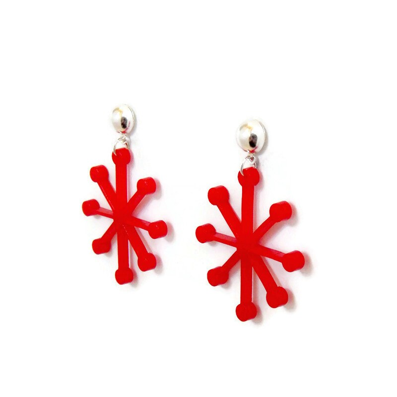 Red Mid Century Modern Sputnik Dangle Earrings