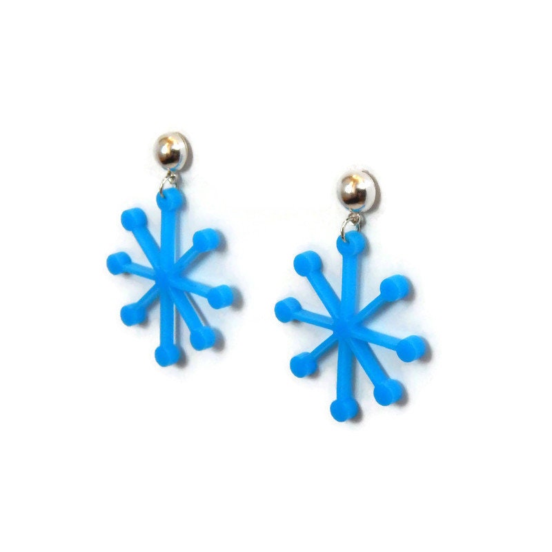 Blue Mid Century Modern Sputnik Dangle Earrings