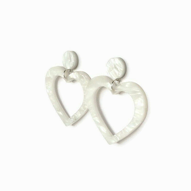 White Pearl Heart Hoop Earrings