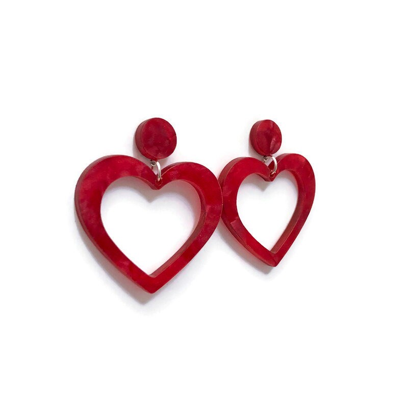 Red Pearl Heart Hoop Earrings