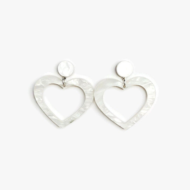 White Pearl Heart Hoop Earrings