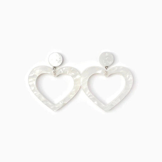 White Pearl Heart Hoop Earrings