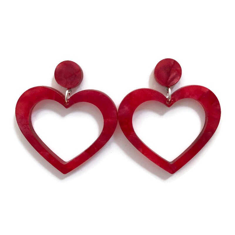 Red Pearl Heart Hoop Earrings