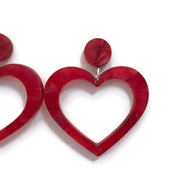 Red Pearl Heart Hoop Earrings