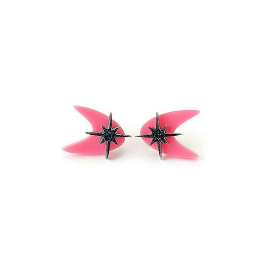 Pink Mid Century Boomerang Stud Earrings