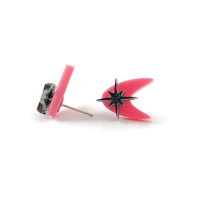 Pink Mid Century Boomerang Stud Earrings