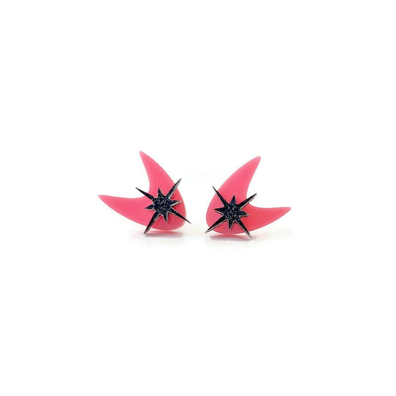 Pink Mid Century Boomerang Stud Earrings