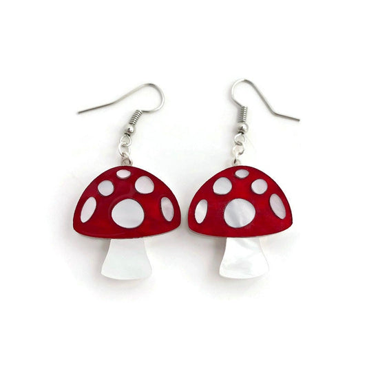 Red and White Mushroom Dangle Earrings