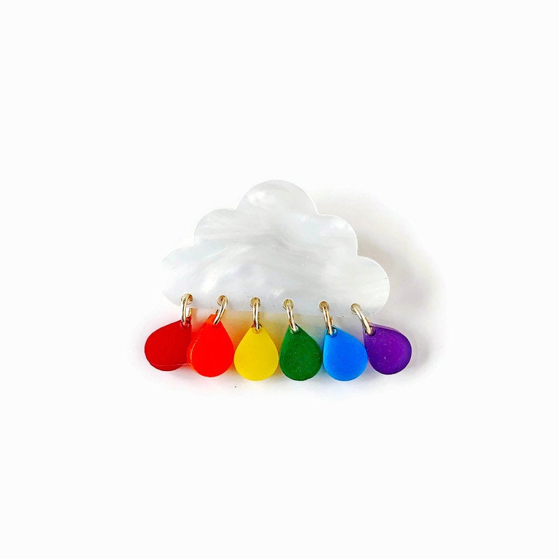 Cloud and Rainbow Raindrop Brooch