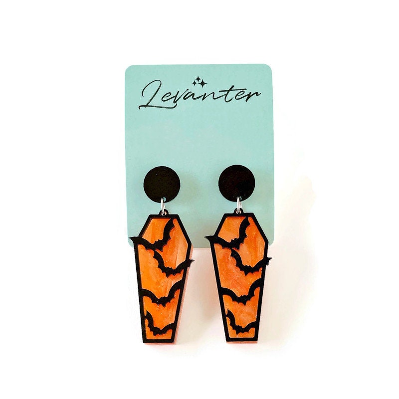 Orange and Black Coffin Earrings