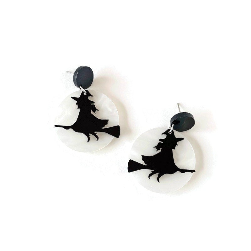 Witch Flying Over the Moon Earrings