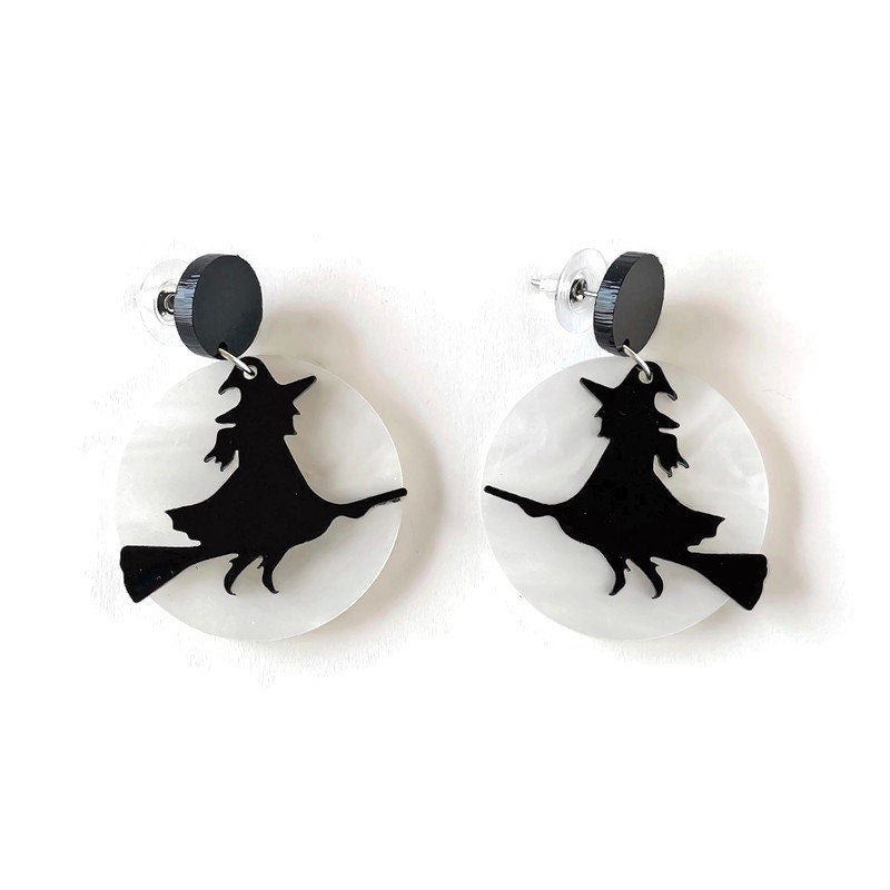 Witch Flying Over the Moon Earrings