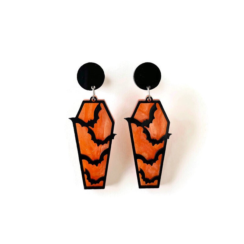 Orange and Black Coffin Earrings