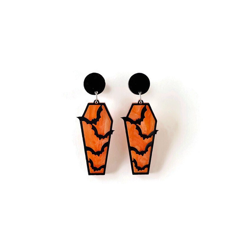 Orange and Black Coffin Earrings