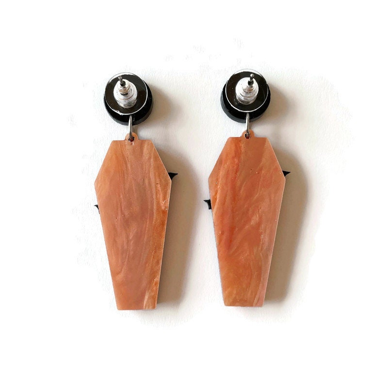 Orange and Black Coffin Earrings