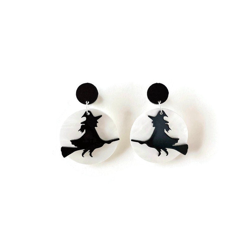 Witch Flying Over the Moon Earrings