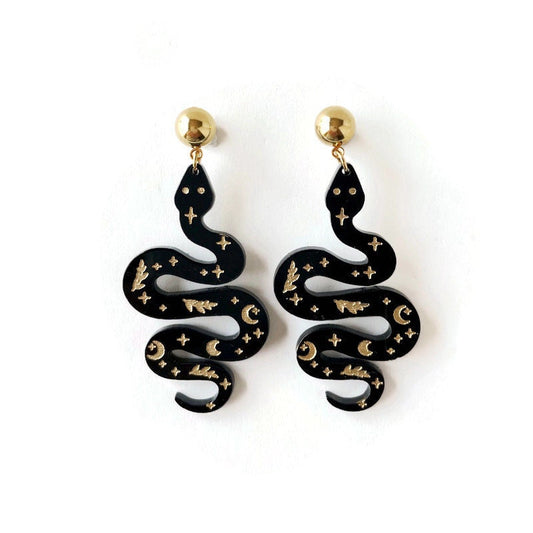 Witchy Black and Gold Snake Earrings