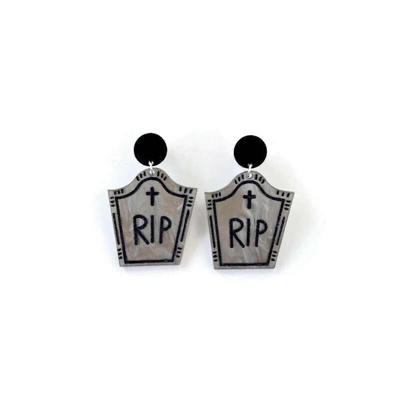 Gray and Black Halloween Gravestone Earrings